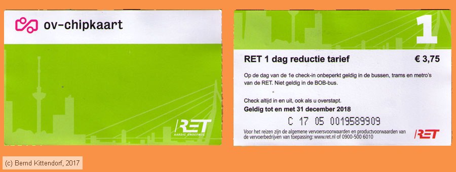 Rotterdam - RET - Fahrkarte
/ Bild: rotterdam_fk20170619ret1dagred.jpg
