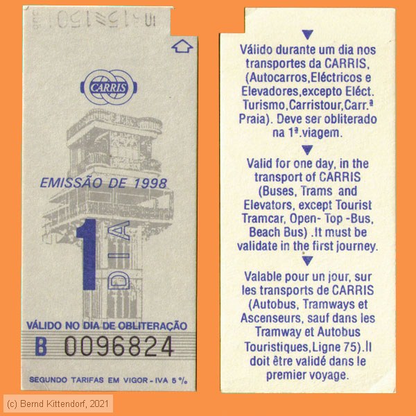 Lisboa - Carris - Fahrkarte
/ Bild: lisboa_fk19990315dia.jpg Lisboa - Carris - Fahrkarte
/ Bild: lisboa_fk19990315dia.jpg