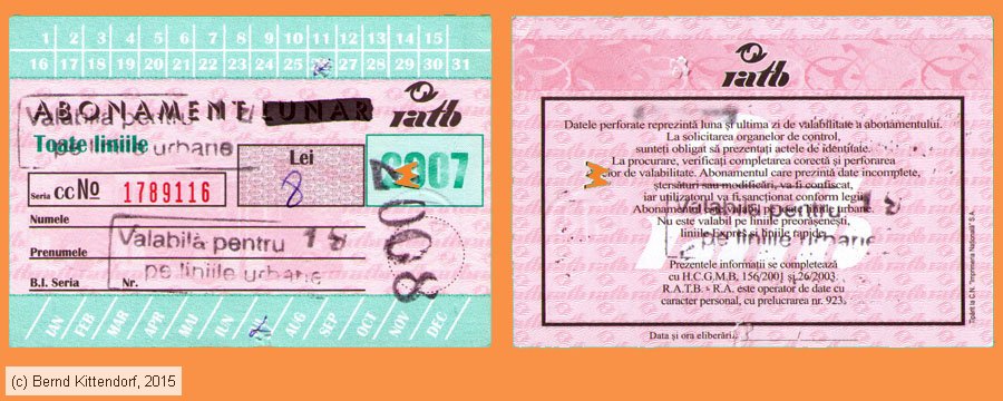 Bukarest - RATP - Fahrkarte
/ Bild: bukarest_fk20080726a8l.jpg Bukarest - RATP - Fahrkarte
/ Bild: bukarest_fk20080726a8l.jpg